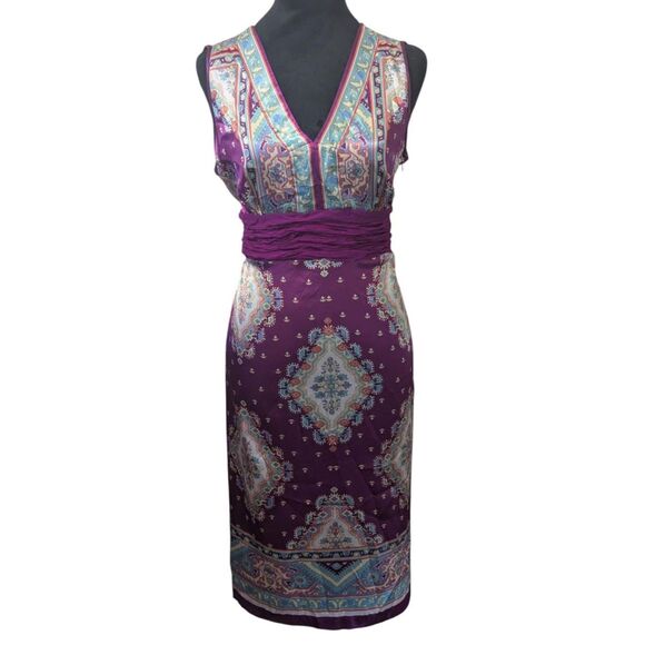 Y2K Nicole Miller Purple Paisley Dress Silk Sash Fairycore Boho Maxi Vintage S - Picture 2 of 8